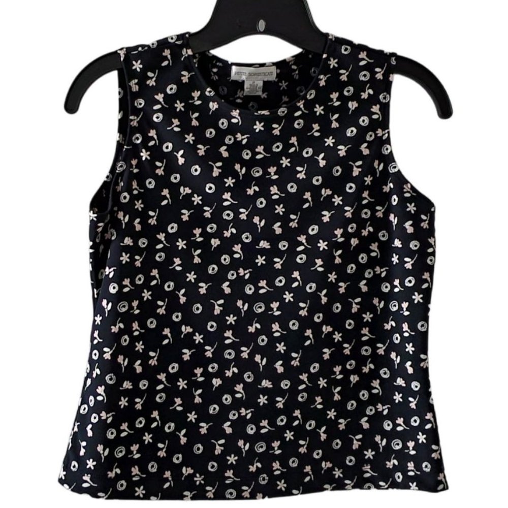 Petite Sophisticate Floral Scoop Neck Shell/Tank Top | NWOT | XSP | Navy Pink WH